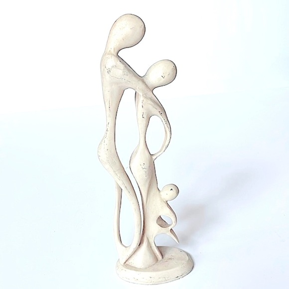 Abstract Sculpture Family Father Mother Child White Soapstone Resin Art Decor - Picture 1 of 9